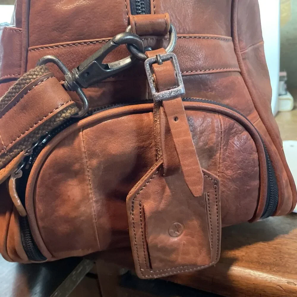 Aaron Leather Goods Patchwork Leather Duffle with 2 Shoe Storage Compartment